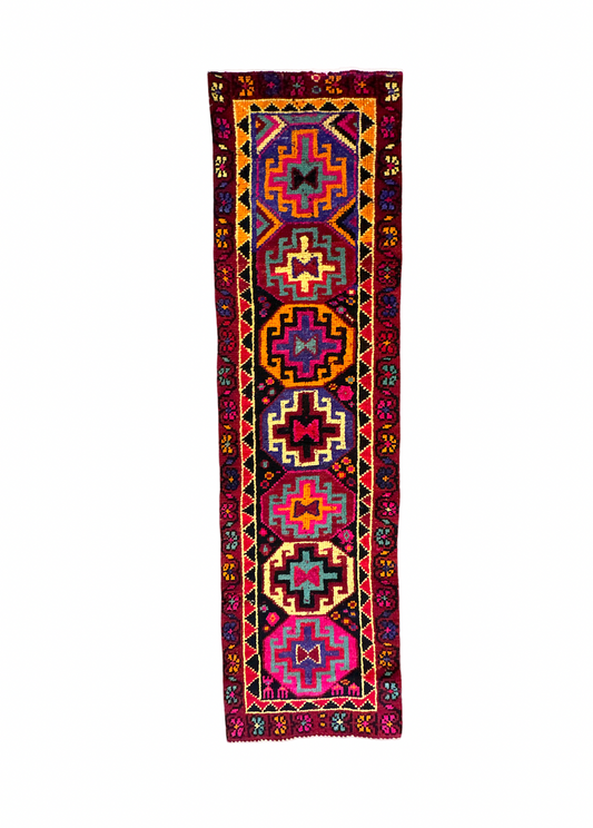 Vintage Turkish Vibrant Runner 2x10