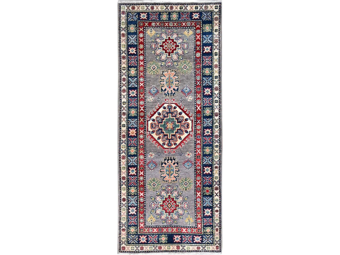 Steel Grey Kazak Runner 7'