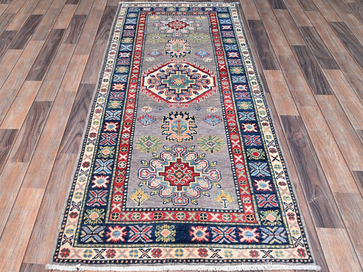 Steel Grey Kazak Runner 7'