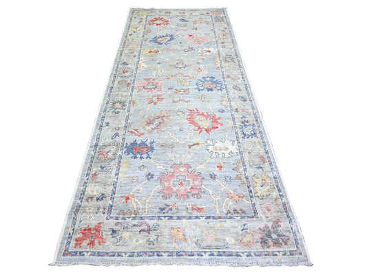 Oushak Gray & Blue Wide Runner 4x10