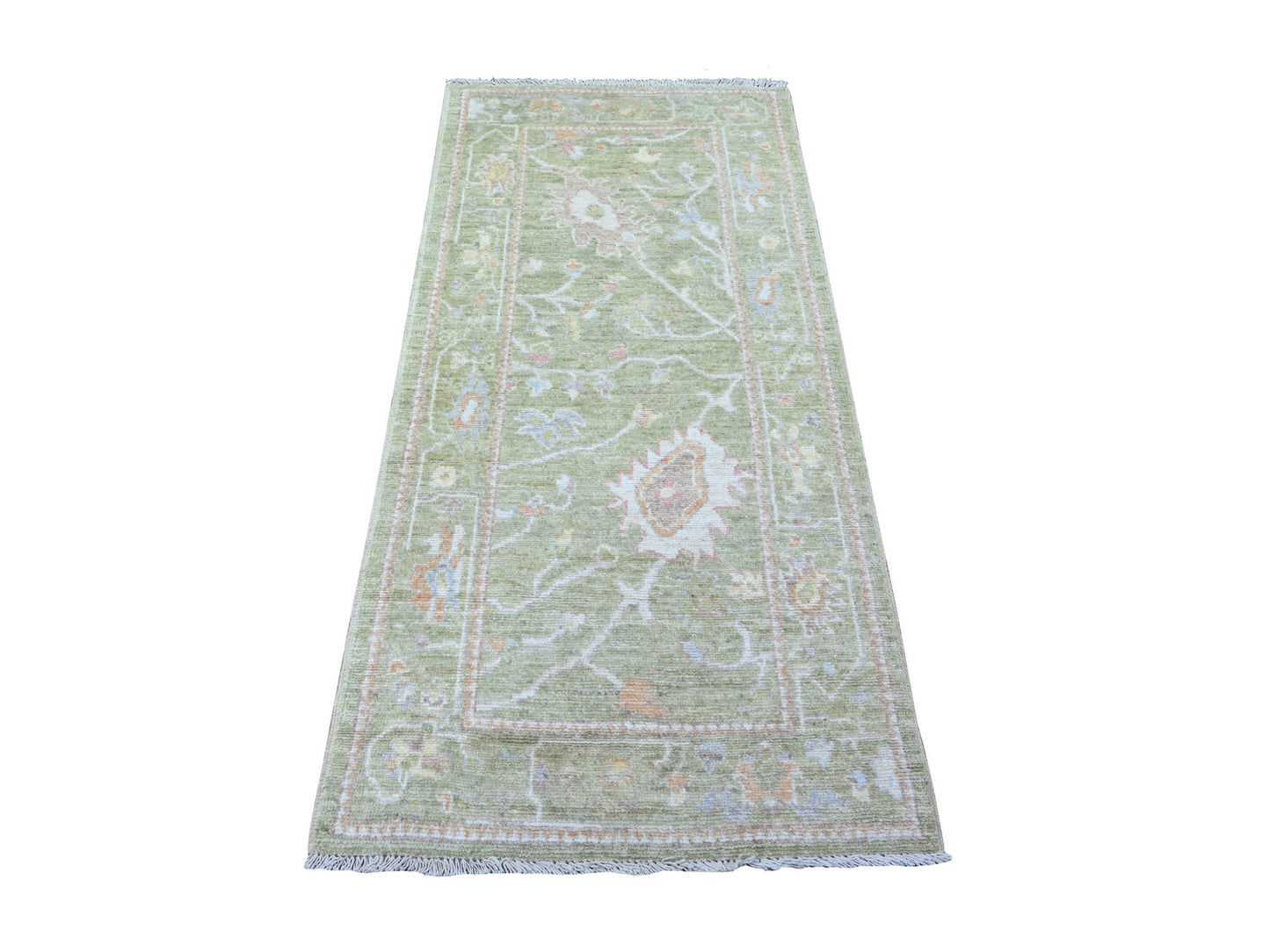 Soft Green Oushak Runner 2x6